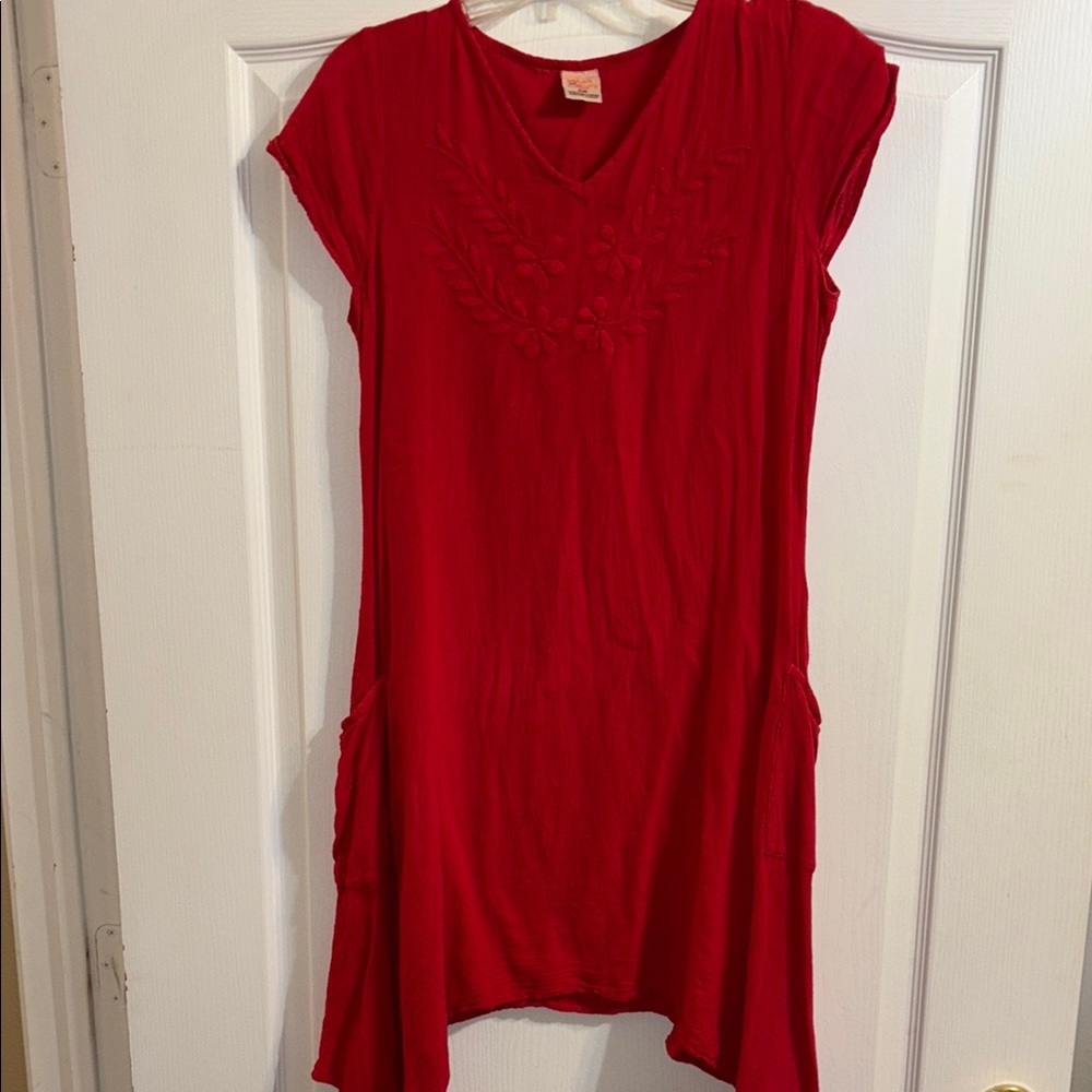 Manta Del Lago Dress Women's S Maxi Beach Cover Up Red Kaftan Tunic BOHO Size Sm